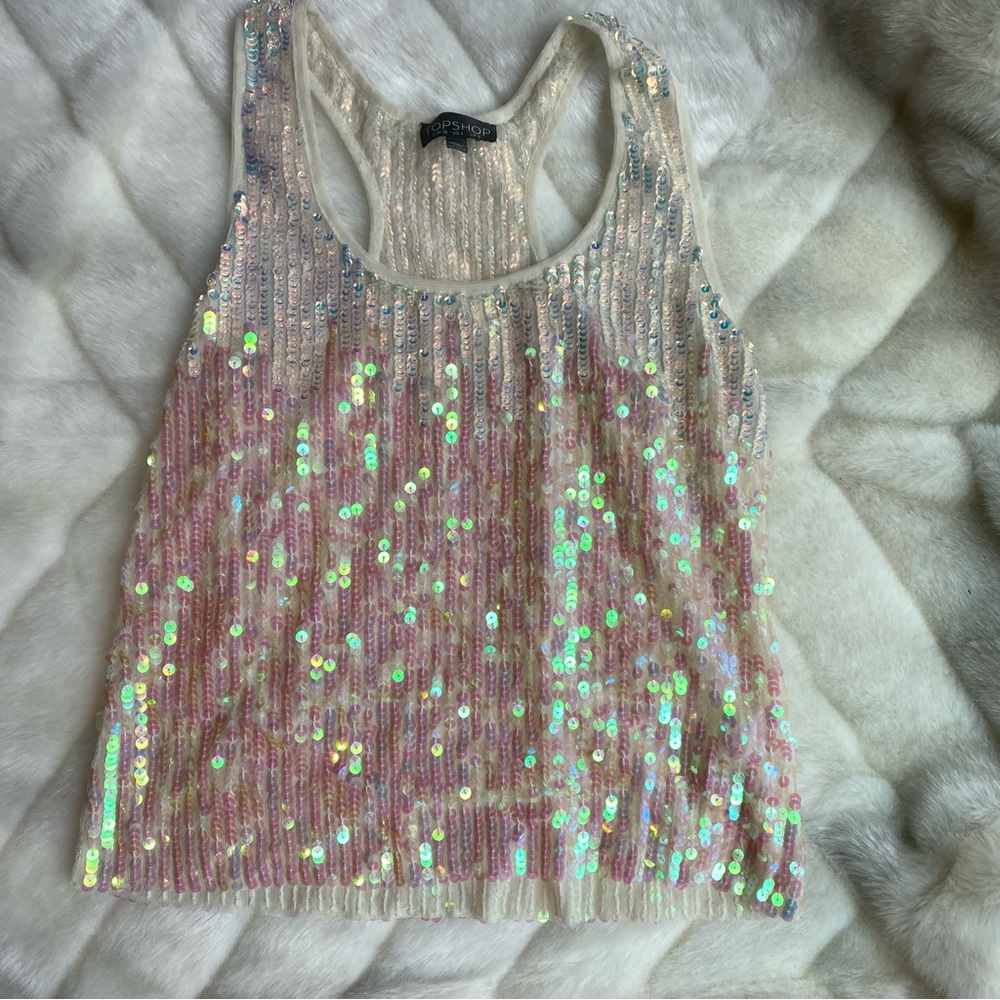 Topshop mermaid tank top sequin camisole size 4, medium iridescent colorful